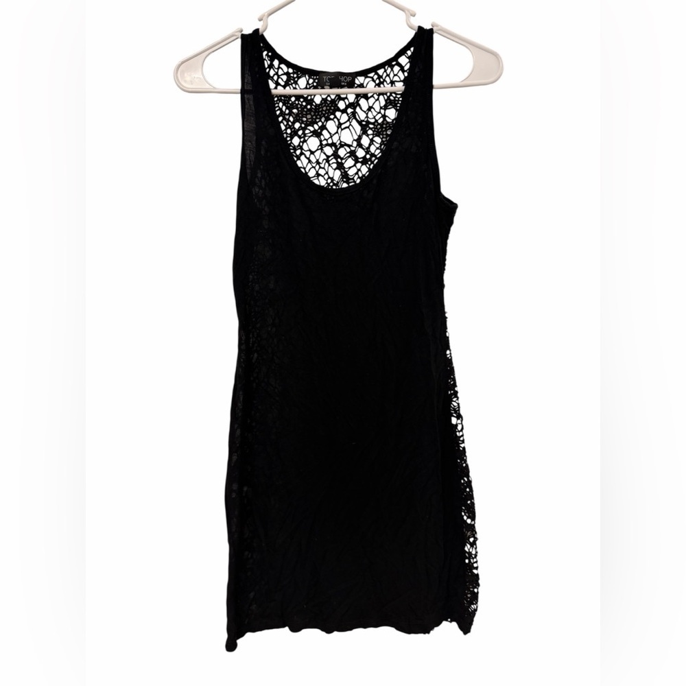 Topshop Black Mini crochet lace racerback black mini dress
